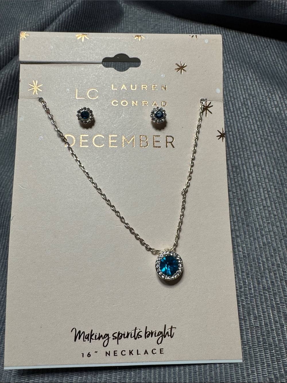 LC Lauren Conrad Silver-Tone Necklace and Stud Earrings with Blue Crystals
